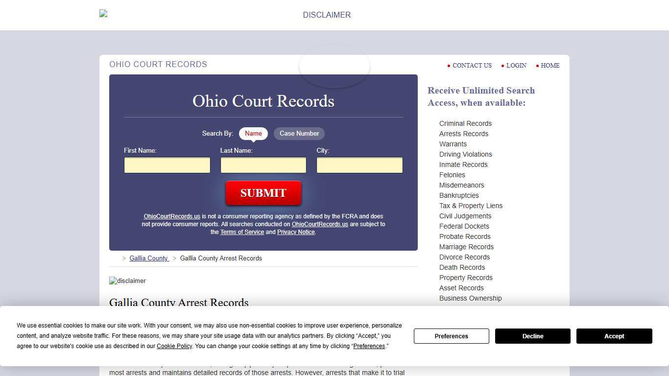 Gallia County Arrest Records | OhioCourtRecords.us